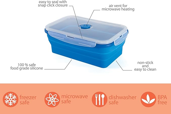 Thin Bins Collapsible Containers Set of 4 Round Silicone Food Storage Containers BPA Free, Microwave, Dishwasher and Freezer Safe - No more cluttered container cabinet! SC-149A
