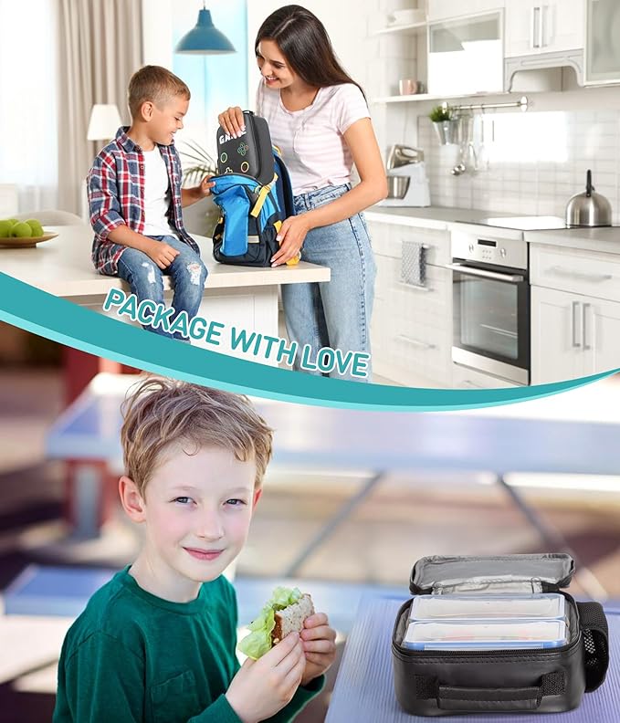 Boy Lunch Box,Kids Lunch Bag Insulated Leather Game Lunch Box for School Thermal Meal Cooler Lunch Boxes for Boy Girl Kid Toddler Teen