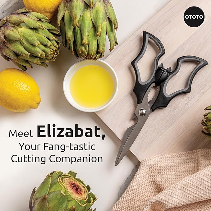 OTOTO Elizabat Kitchen Scissors - Halloween Goth Cute Bat Kitchen Shears, Gothic Scissors Utensils - Spooky Bats Halloween Gifts, Cute Gadgets