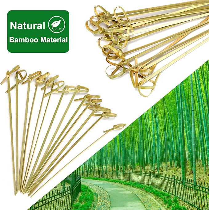 Minisland 200 Pcs Premium Long Bamboo Knot Cocktail Toothpicks 6 Inch Skewers for Appetizers, Fruit Kabobs, Sandwiches, Drinks -MSL161