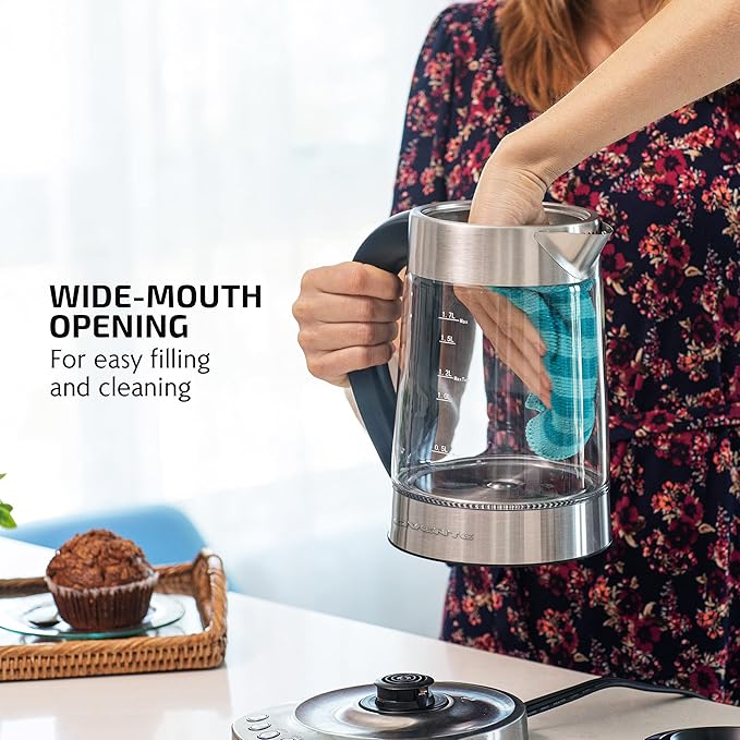 OVENTE 1.7L Electric Tea Kettle with Removable Infuser, Variable Temperature Control, Keep Warm Function, 1500W Fast Heating Water Boiler, BPA Free Borosilicate Glass & Easy to Fill Lid, Silver KG733S
