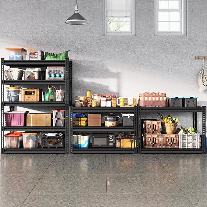 Adjustable Shelving Units and Storage, 48”W Garage Shelving Heavy Duty,2500LBS Loads 5-Tier Garage Storage Shelves, Metal Shelves for Living Room,Pantry,48”W×18”D×78”W,Black