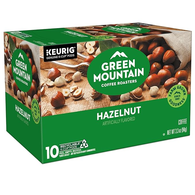 Green Mountain Coffee Roasters Hazelnut, Keurig Single Serve K-Cup Pods, Light Roast Coffee, 60 Count, (6 Packs of 10)