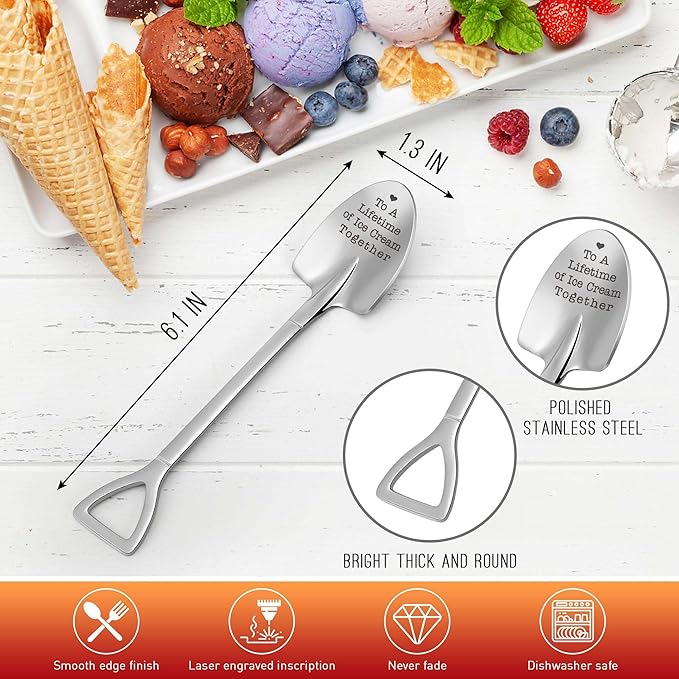 LEJIAJINW Engagement Gifts for Couples, Mr Mrs Wedding Engaged Gift for Newlywed Couple, His and Hers Ice Cream Shovel Spoon, Fiance Gifts for Him, Her, To A Lifetime of Ice Cream Together