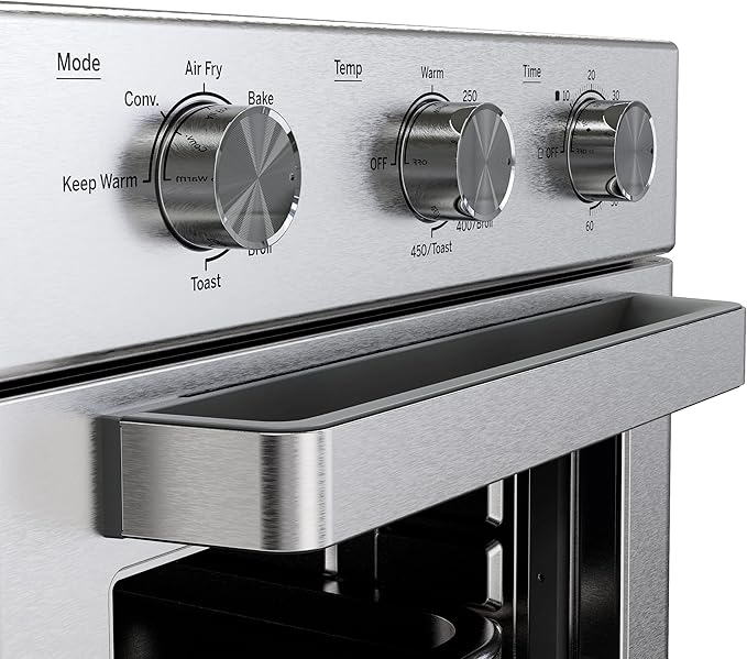 GE Mechanical Air Fryer Toaster Oven + Accessory Set | Convection Toaster with 7 Cook Modes | Large Capacity Oven - Fits 12" Pizza | Countertop Kitchen Essentials | Stainless Steel