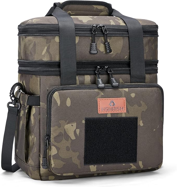 HSHRISH Lunch Box for men, Large Expandable Insulated Lunch Bag, Durable Waterproof Leakproof Tactical Cooler Bag for Men Work Beach Picnic Trips, 24 Cans/16 L, Black-Camo