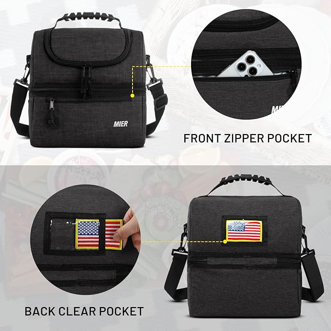 MIER Adult Lunch Box Insulated Lunch Bag Large Cooler Tote Bag for Men, Women, Double Deck Cooler (Dark Grey, Large)