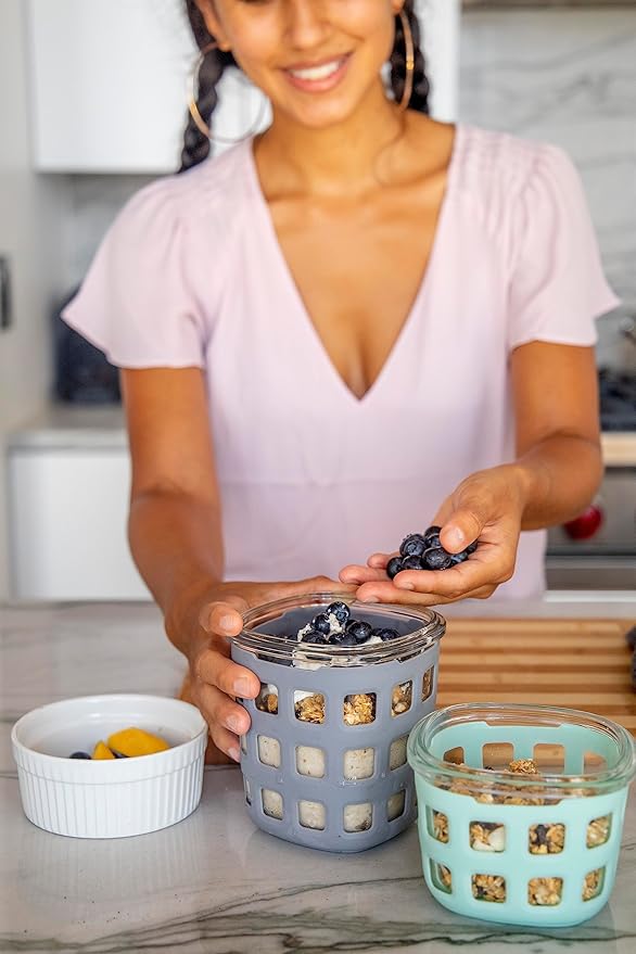 Ello DuraGlass Rounds Glass Food Storage Containers - Meal Prep Bowls with Silicone Sleeve and Airtight Lids, 3 Cup, Gray