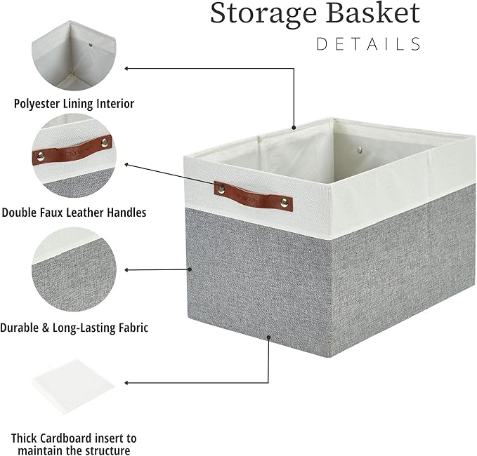 DECOMOMO Kallax Storage Cubes - 13x15x13 Storage Bins, Baskets for Organizing Shelves (Grey and White, 4-Pack)