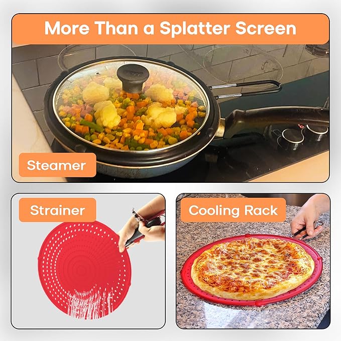 Splatter Screen for Frying Pan | USA Brand | 11 Inch Red, Fit Pans (6" to 11") Silicone Grease Splatter Guard for Frying Pan and Stove by Beckon Ware