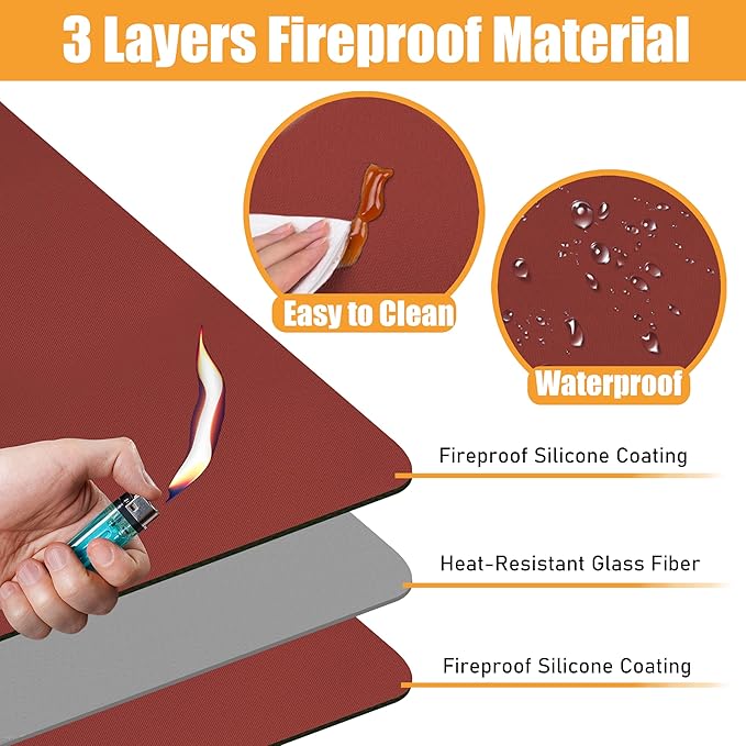15x18in Heat Resistant Grill Mats for Outdoor Grill to Protect Your Prep Table and Outdoor Grill Table - Fire Proof & Water Proof & Oil Proof BBQ Mat - Red (1mm)