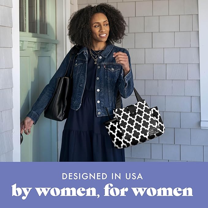Fit & Fresh Lunch Bag For Women, Insulated Womens Lunch Bag For Work, Leakproof & Stain-Resistant Large Lunch Box For Women With Containers and Matching Tumbler, Snap Closure Westport Bag Black/White