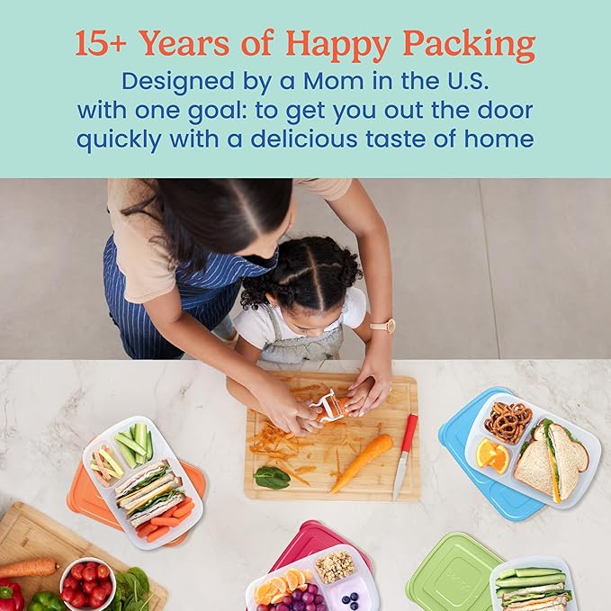 Bentgo Easyboxes - Original Stackable Lunch Boxes - Reusable 3-Compartment Food Containers for Kids and Adults - Bento Lunch Box for Meal Prep, School, & Work - BPA Free, Set of 10 (Classic)