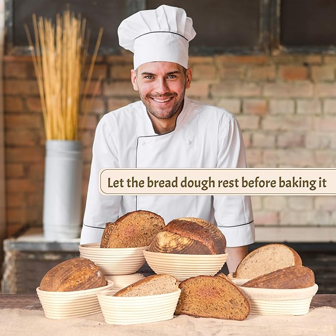 Sourdough Bread Baking Supplies Starter Kit, Banneton Proofing Basket Oval 11" Set of 2, Basket Gift Set