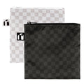 Roamio Reusable Sandwich and Snack Bags, for Kids School Lunch and for Adults Portion, Washable Fabric, Waterproof Cloth Zip Bag, Travel Pouch, Food-Safe Storage, Large 2-pk Black Check and Off White