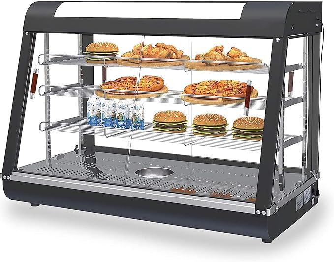 Whalefall 35" Countertop Food Warmer,3-Tier Food Warmer Display Commercial, Warm for Food Pizza Warmer w/ 3D Heating with Stainless Frame Sliding Glass Doors Pastry Display Case for Buffet Restaurant