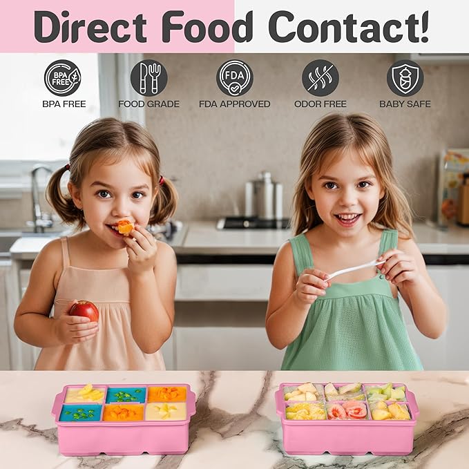KitchFort Large Silicone Ice Cube Tray (3-Pack), Easy Release 2" Big Ice Cubes - Cocktail, Whiskey Ice Cubes Mold - Ice Trays for Freezer with Lid - Stackable Silicone Ice Tray - Pink