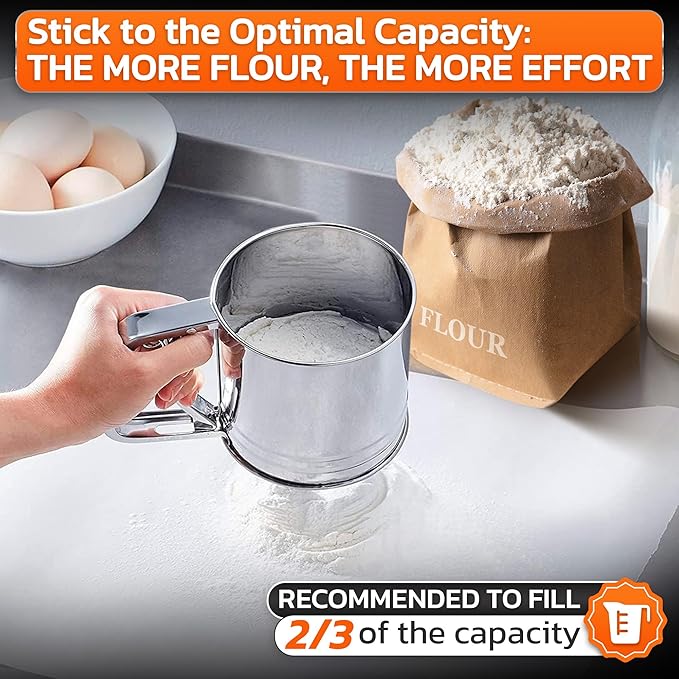 5 Cup Flour Sifter for Baking – Large Capacity Flour Sifter Stainless Steel with Double Mesh, Easy One-Hand Use & Dishwasher Safe – Baking Tools for Sifting Powdered Sugar, Cocoa & Christmas Cookies