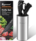 ROMANTICIST Knife Set, 10 Pieces Knife Block Set - Stainless Steel Kitchen Knives with Sharpener and Cheese Knife, Non-Slip Ergonomic Handles, Exquisite Knives Set - Stylish Black
