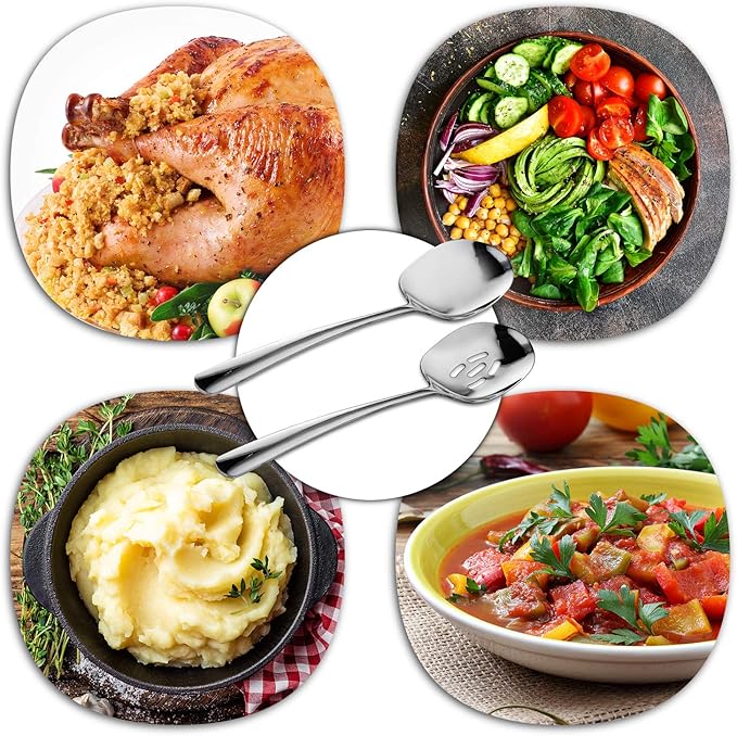 SOLEADER Extra Large Serving Spoons Set, 12 Inch Slotted Spoon and Serving Spoon, Premium Spoons Silverware, Cooking Spoon, Pasta Spoon, Mixing Spoon, Foodgrade 18/8 Stainless Steel, Pack of 2