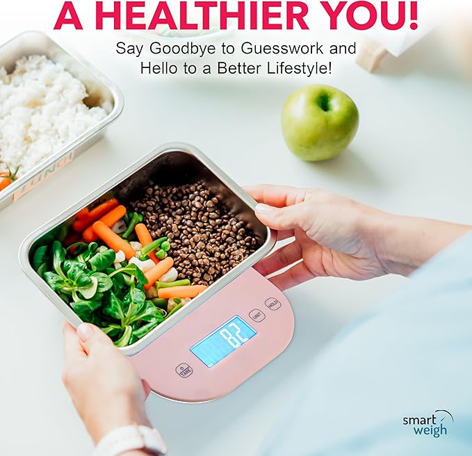 Smart Weigh Pink Digital Kitchen Scale for Cooking, Weight Loss, Calorie Tracking, Baking, Food Portion Control, and Meal Prep - Accurate Measurements in Grams and Ounces
