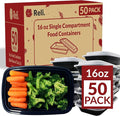 Reli. Meal Prep Containers, 16 oz. | 50 Pack | 1 Compartment Food Container w/Lids | Microwavable Food Storage Containers/To Go | Black Reusable Bento Box/Lunch Box for Meal Prep