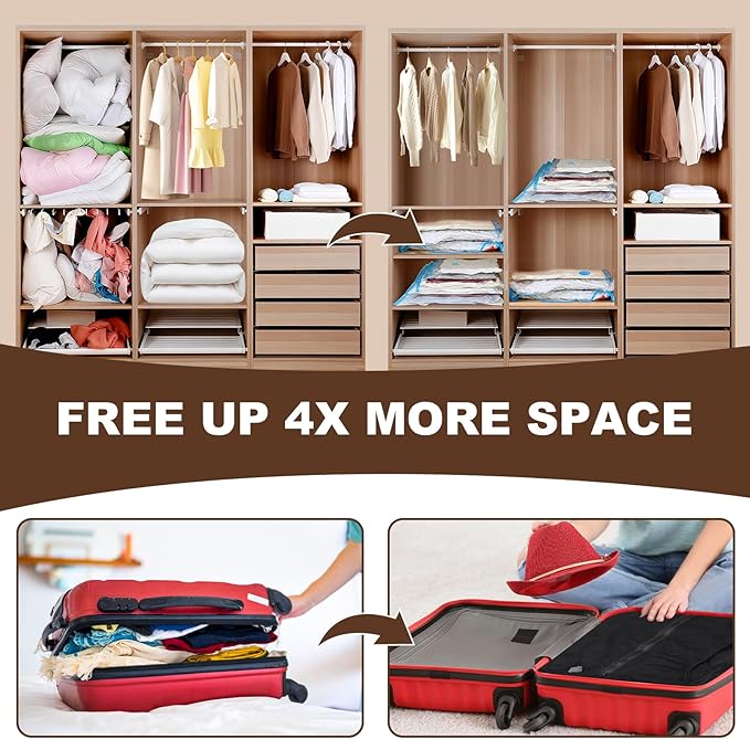 25 Pack Vacuum Storage Bags for Clothing Travel Vacuum Seal Bags With Wireless Pump IP67 Waterproof Reusable Vacuum Compression Bags for Clothing Luggage (1Travel Bag +6Small+6Middle+6Large+6Jumbo)