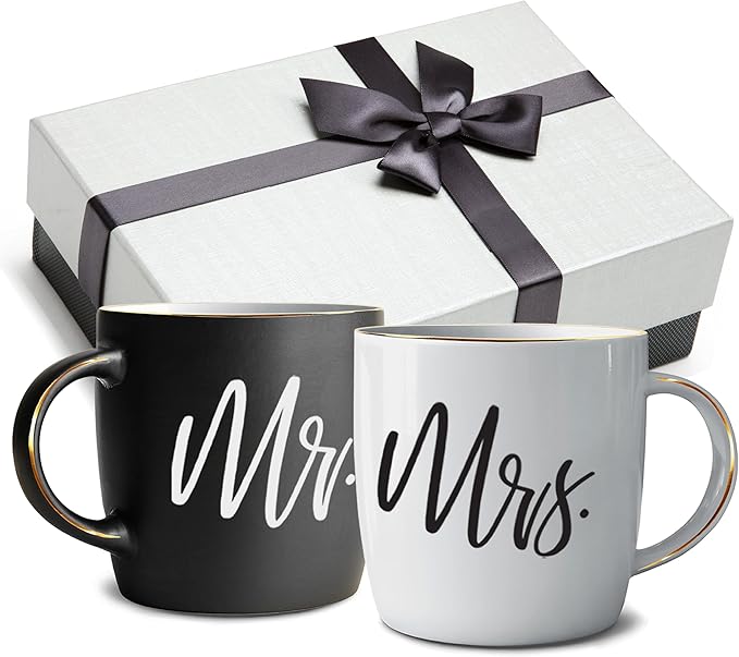 Triple Gifffted Mr and Mrs Coffee Mugs Couples Gifts Ideas for Christmas Wedding Anniversary Engagement Valentines,his Hers Present Husband Wife Him Her Men Women Bride Groom Newlyweds, Ceramic 380ml