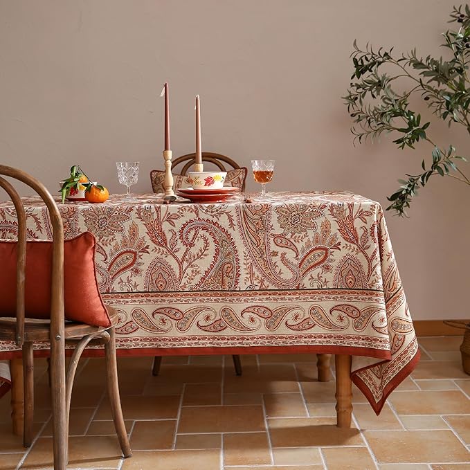 ISAENNE Designer French Red Small Square Tablecloth,Fall Linen Table Cloth with Cashew Pattern,Stain Proof Decor Tablecloths for Dining Thanksgiving Kitchen Christmas,55"*55"-Chauffrey D