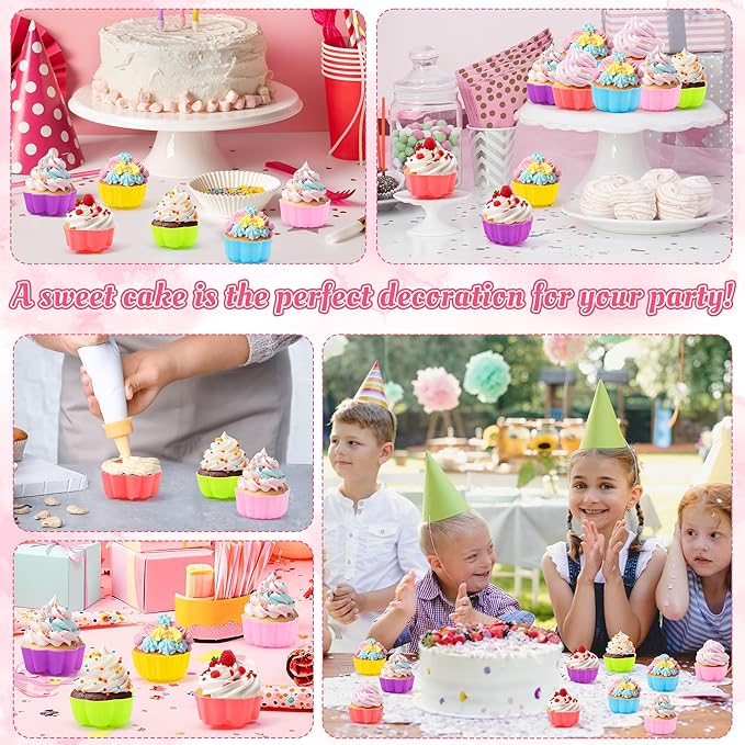 R HORSE Mini Silicone Cupcake Molds - 42Pcs 2 Inch Multi Flower-Shaped Baking Cups, Reusable Non-Stick Muffin Baking Cups Cupcake Wrappers for Dessert Pudding Donut Oven Microwave Dishwasher Safe