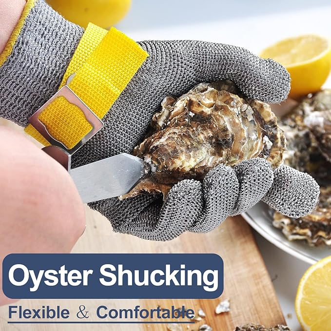 Dowellife ANSI A9 Cut Resistant Glove Food Grade, Stainless Steel Mesh Metal Knife Cutting Glove for Butcher Meat Cutting Oyster Shucking Kitchen Mandoline Chef Slicing Fish Fillet (X-Large)