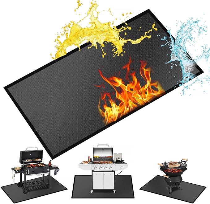 Under Grill Mat/Grill Mat for Deck, 4 Layers Under Grill Floor Mats to Protect Deck, BBQ Mat for Under BBQ Fireproof Mat Deck Patio Protect Mat Waterproof Oil-Proof Reusable-Custom Size