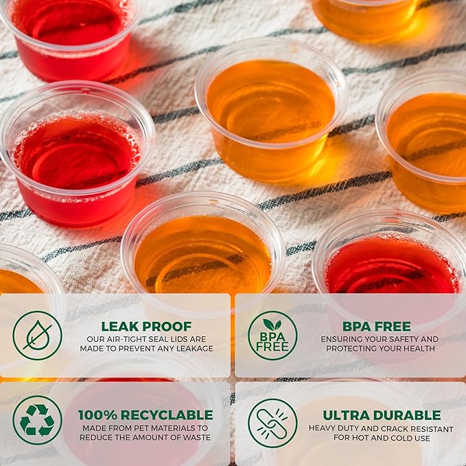 Freshware Plastic Portion Cups with Lids [5.5 Ounce, 100 Sets] Souffle Cups, Jello Shot Cups, Condiment Sauce Containers For Sampling, Sauce, Snack or Dressing