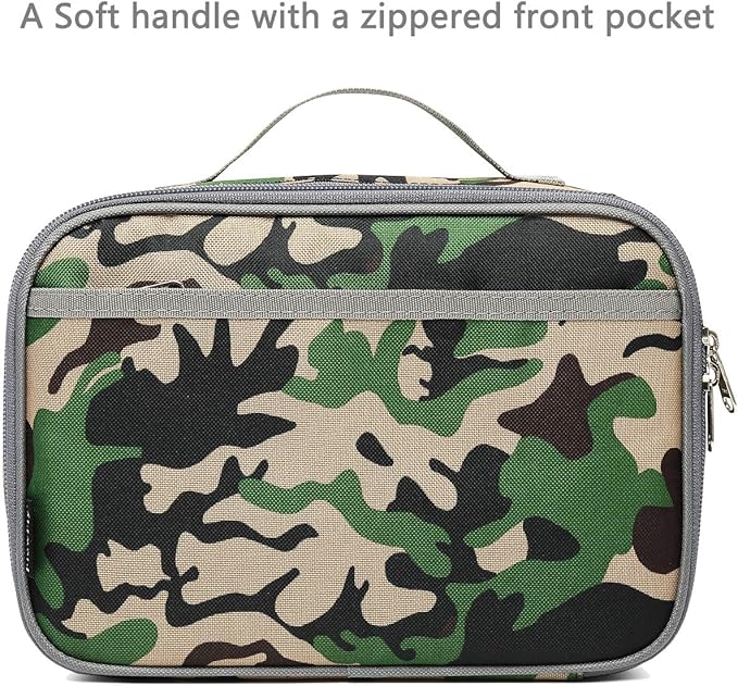 FlowFly Kids Lunch box Insulated Soft Bag Mini Cooler Back to School Thermal Meal Tote Kit for Girls, Boys, Forest