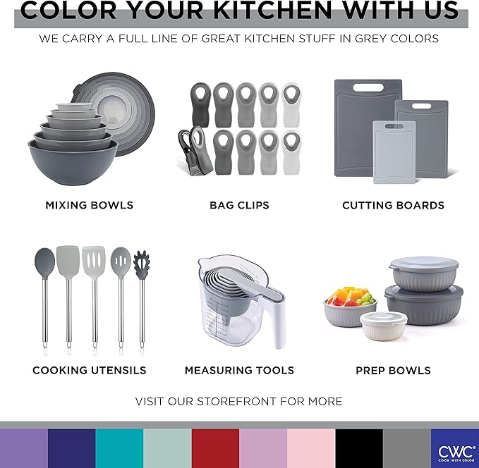 COOK WITH COLOR Silicone Cooking Utensils, Kitchen Utensil Set, Easy to Clean Silicone Kitchen Utensils, Cooking Utensils for Nonstick Cookware, Kitchen Gadgets Set, Standard, Gray