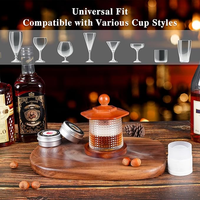 Whiskey Smoker Kit with Torch - 6 Flavors Wood Chips, 2 Rotatable Whiskey Glasses, 2 Ice Ball Molds - Cocktail Smoker Infuser Kit, Old Fashioned Smoker Kit, Birthday Gifts for Men, Dad(NO Butane)