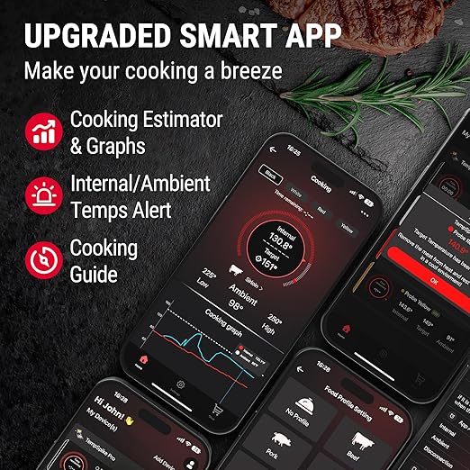 ThermoPro TempSpike Wireless Meat Thermometer Bluetooth,WiFi Unlimited Range, Detachable Thiner Meat Probe with1050°F Heat Resistance, Cooking Food Thermometer for Grilling BBQ Smoker, Orange