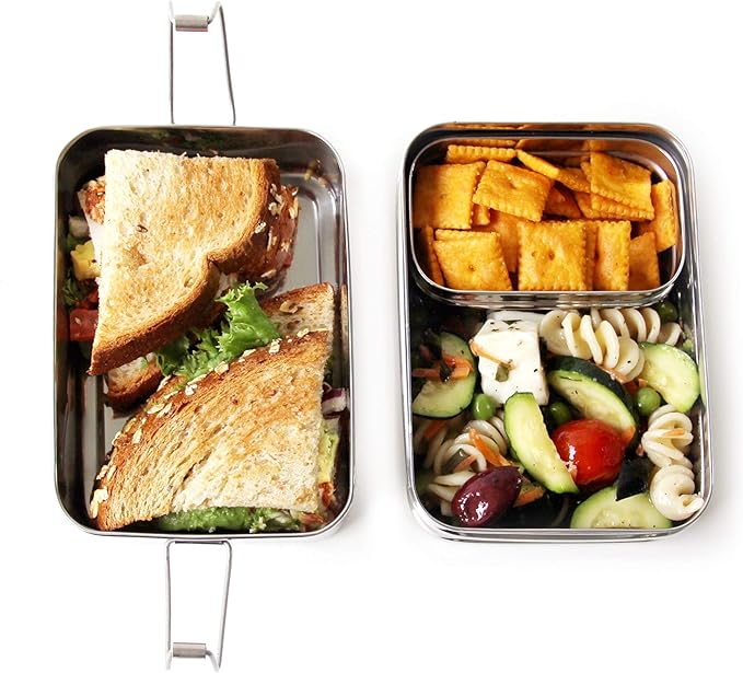 ECOlunchbox Three?in?One Stainless Steel Bento Box (31?oz) – 3?Piece Nesting Lunch Container with Snack Pod – Plastic?Free, Non?Toxic, Dishwasher?Safe, Not Leak-Proof