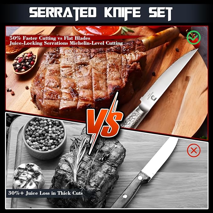 DRAGON RIOT Steak Knives Set of 6 Serrated Edge Steak Knife Set Japanese Stainless Steel Dinner Knife Diswasher Safe Steak Knives with Gift Box