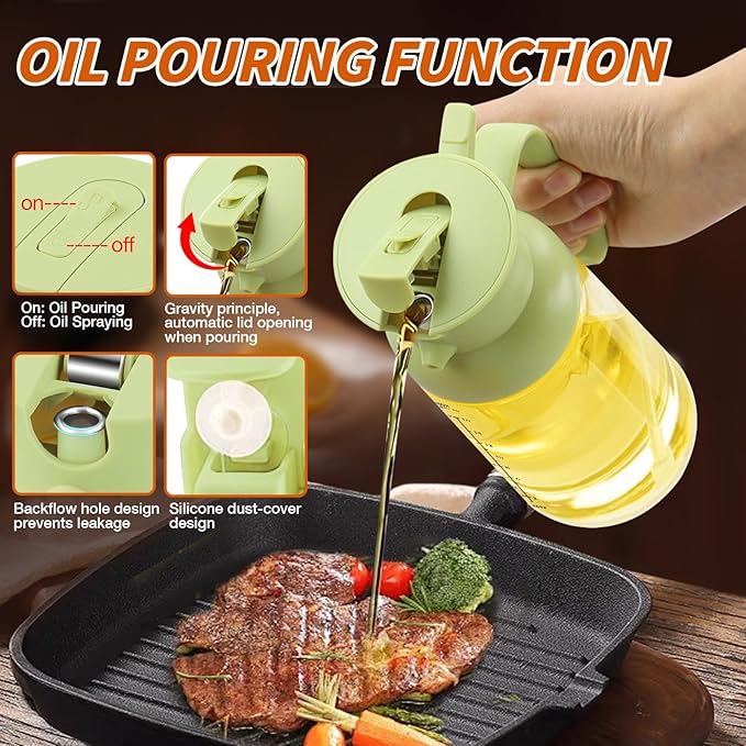 YARRAMATE Large Capacity 2 in 1 Oil Sprayer for Cooking with Measuring, 18oz/550ml Olive Oil Dispenser for Kitchen, Food-grade Oil Spritzer Bottle for Air Fryer, Salad BBQ (Green)
