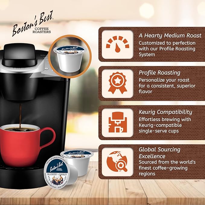 Boston’s Best - Blueberry Cobbler Flavored Coffee Blend, Dessert Gourmet Compatible with Keurig Coffee Maker, 1 Count (42 Single Serve Medium Roast Cups)