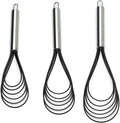 Flat Whisk Set,Stainless Steel 3 Pack 10''+11''+12'' Premium Sturdy-6 Silicone Heads Non Stick Wires Whisk for Blending Beating Stirring Kitchen Cooking by Jell-Cell (Black)