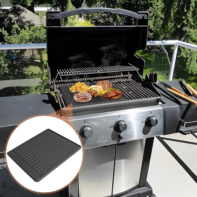 2-in-1 Reversible 15” x 12.8” Pre-Seasoned Cast Iron Cooking Griddle for Gas Stove/Charcoal/Electric/Propane/Gas Grill, Flat Griddle Top Plate for Broil King Crown and Signet Series Grill