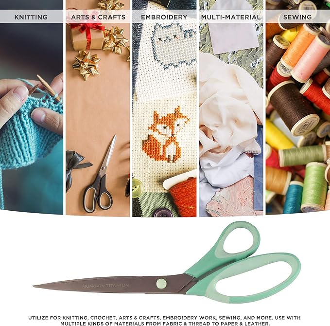 BambooMN Titanium Softgrip Scissors Set for Sewing, Arts, Crafts, Office - 30 Sets of 3 - Mint Green w/Light Inlays