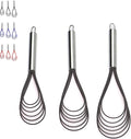 Flat Whisks Stainless Steel,3 Pack 10''+11''+12'' Set Premium Sturdy-6 Silicone Heads Non Stick Wires Whisk for Blending Beating Stirring Kitchen Cooking Color Grey by Jell-Cell