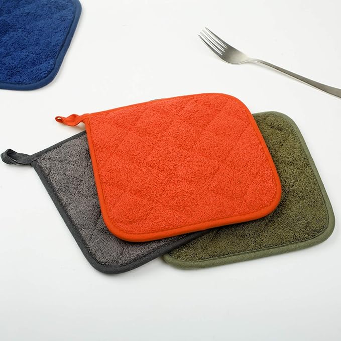 100% Cotton Kitchen Everyday Basic Terry Pot Holder Heat Resistant Coaster Potholder for Cooking and Baking Set of 5 Orange