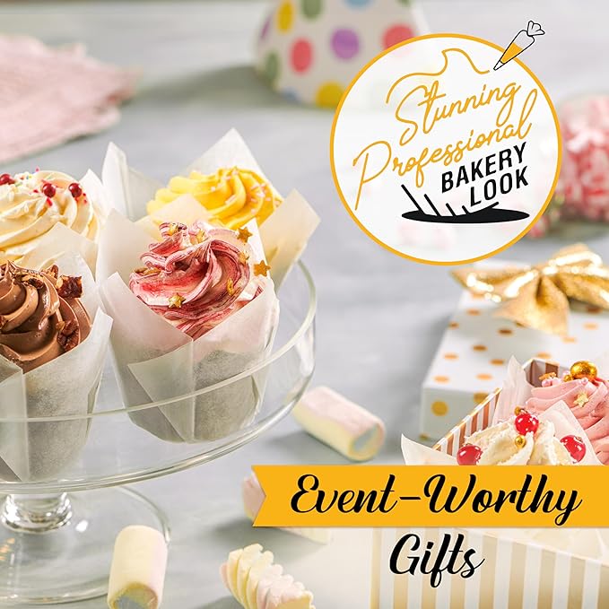 Tulip Cupcake Liners, Muffin Liners for Baking by Baker’s Signature – 200pcs of Parchment Paper Cups Cupcake Wrappers – Perfect Size, Sturdy, Greaseproof & Easy to Use – Wedding Decor – All White