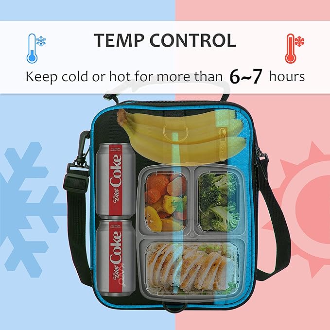 Tirrinia Expandable Insulated Lunch Bag for Men Women – Leakproof Reusable Cooler LunchBox for Kids & Adults with Shoulder Strap, Perfect for Work, School, Office, Travel,Blue