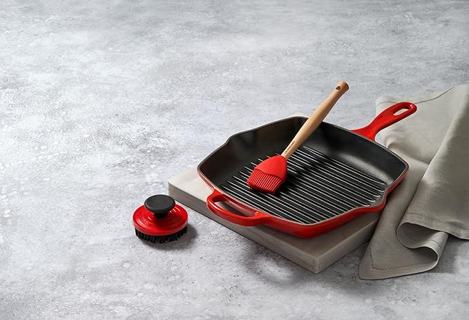 Le Creuset Enameled Cast Iron Signature Square Skillet Grill, 10.25", Cerise