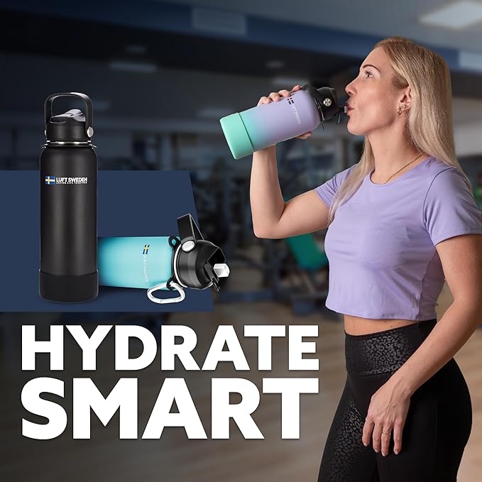 LUFT SWEDEN 40 oz Red & Orange Insulated Water Bottle with Straw Lid – Leakproof, Stainless Steel, Dishwasher Safe – Reusable Double Wall Gym Thermos for Cold Drinks – BPA-Free & Sweatproof